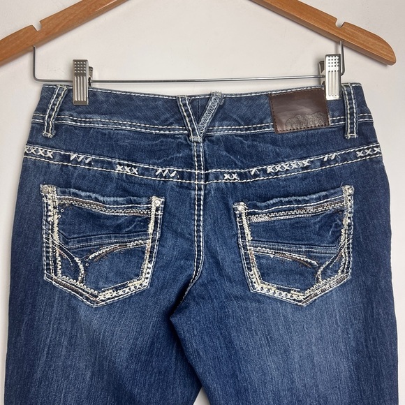 Maurices Bridget Y2K Thick Stitch Sequin Embellished 5Pocket Flare Leg Jeans 1/2 - Picture 9 of 13